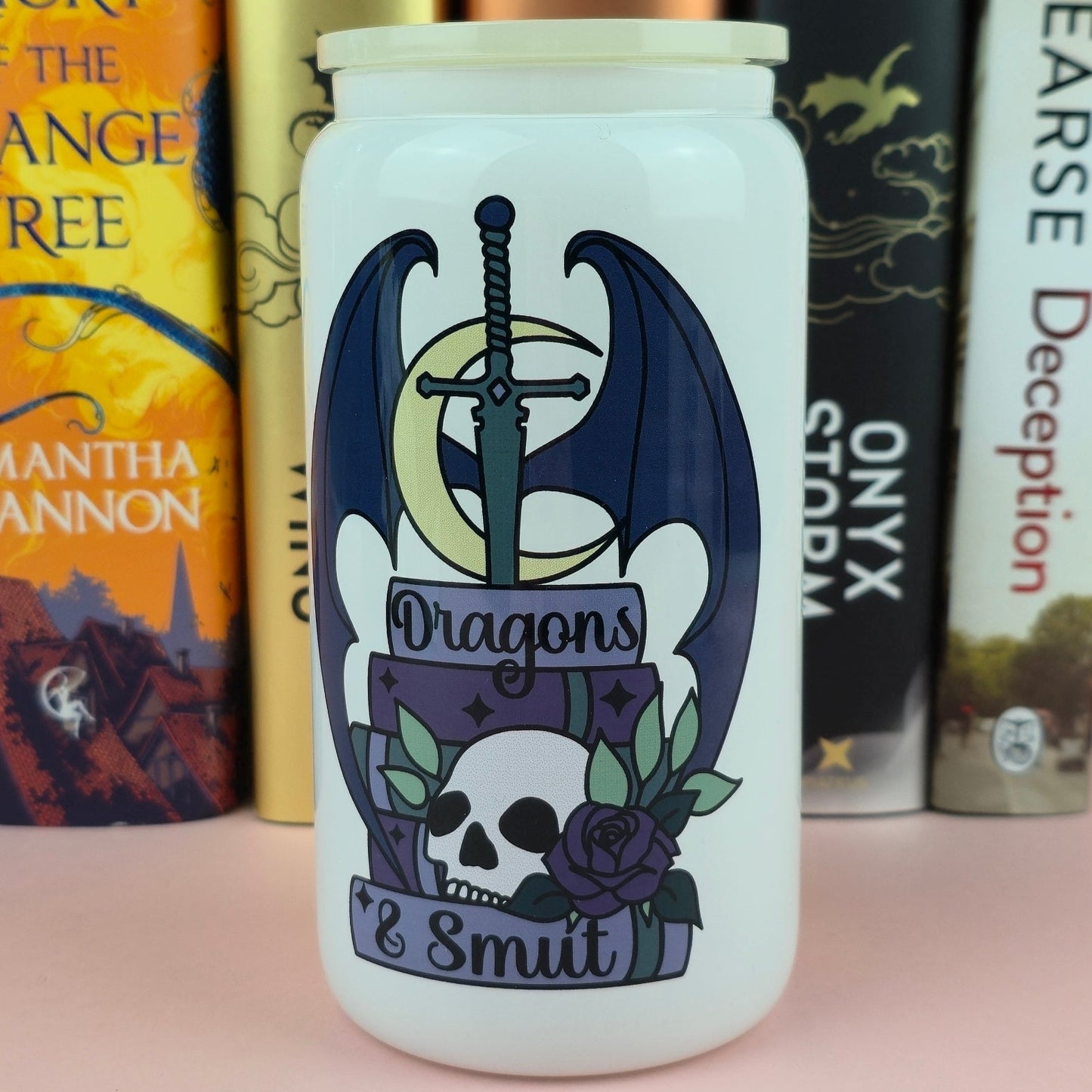 Glass Can - Dragons & Smut White Glass Tumbler - Bookish Gift - Reader