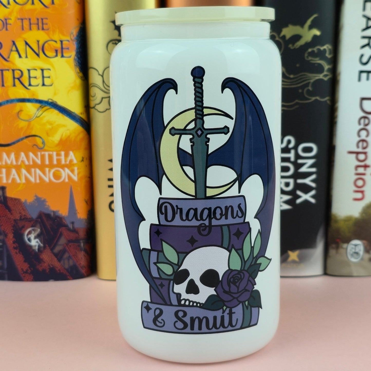 Glass Can - Dragons & Smut White Glass Tumbler - Bookish Gift - Reader