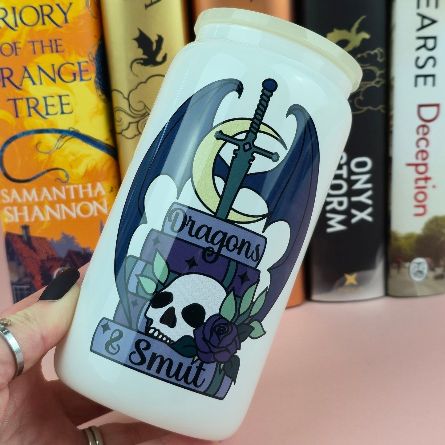 Glass Can - Dragons & Smut White Glass Tumbler - Bookish Gift - Reader