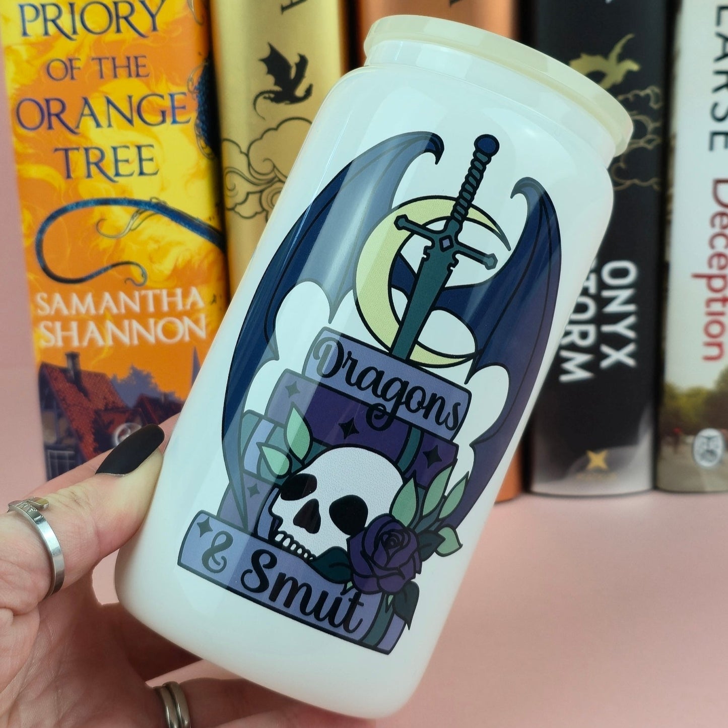 Glass Can - Dragons & Smut White Glass Tumbler - Bookish Gift - Reader