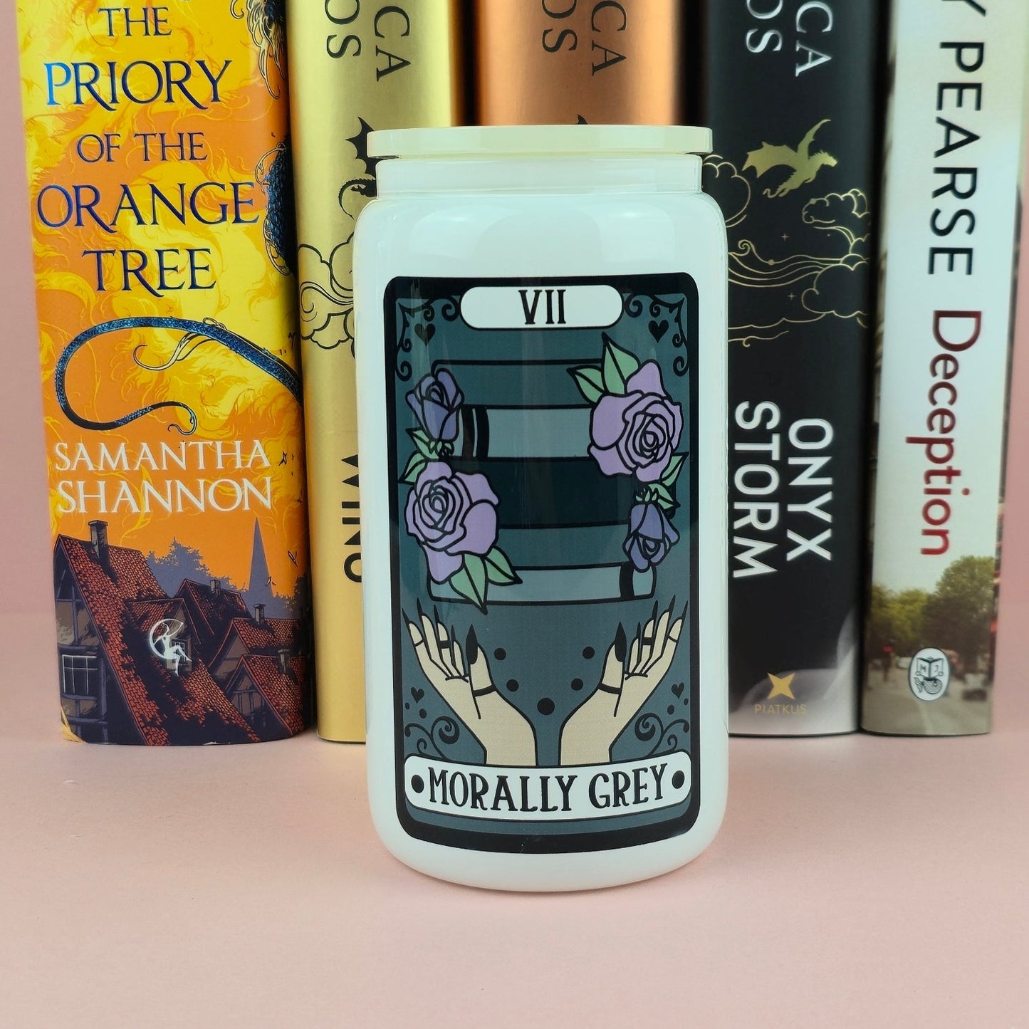 Glass Can - Morally Grey Tarot White Glass Tumbler - Bookish Gift - Reader