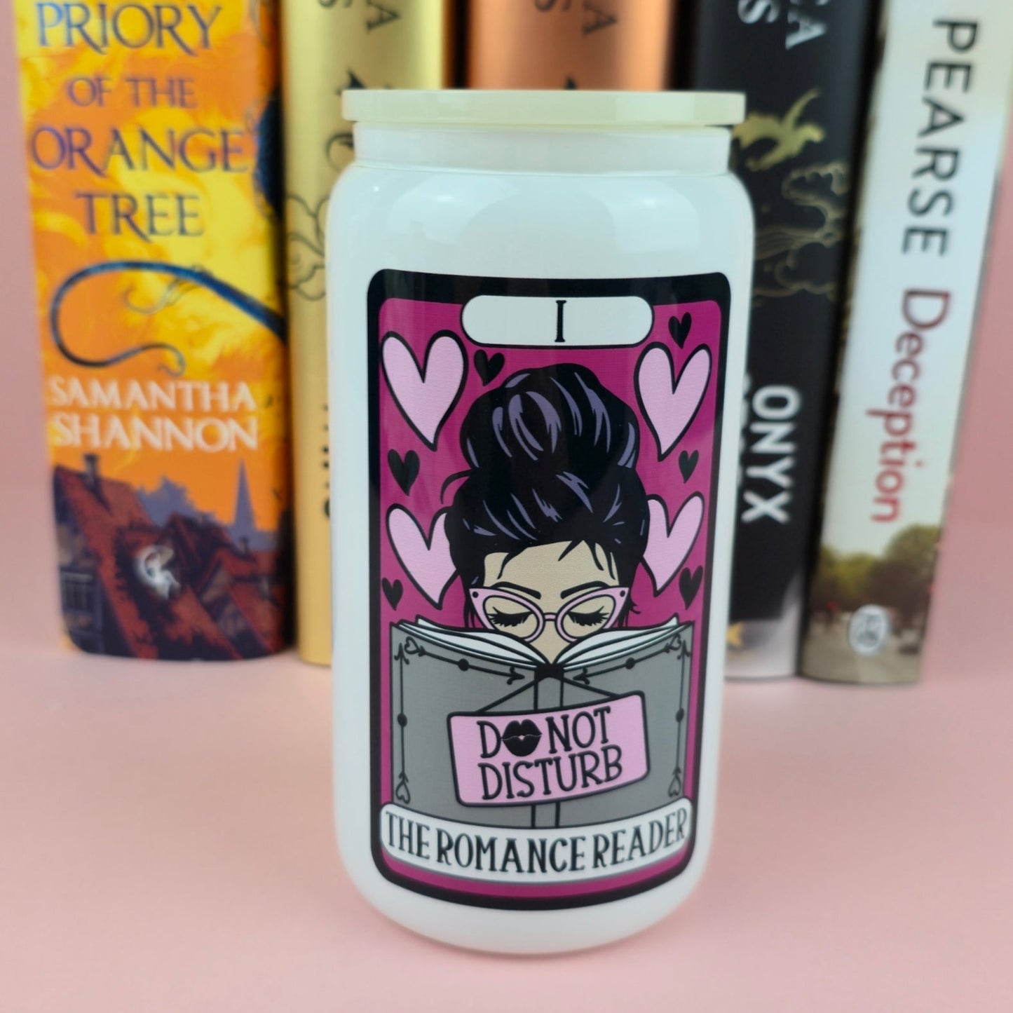 Glass Can - The Romance Reader Tarot White Glass Tumbler - Bookish Gift - Reader