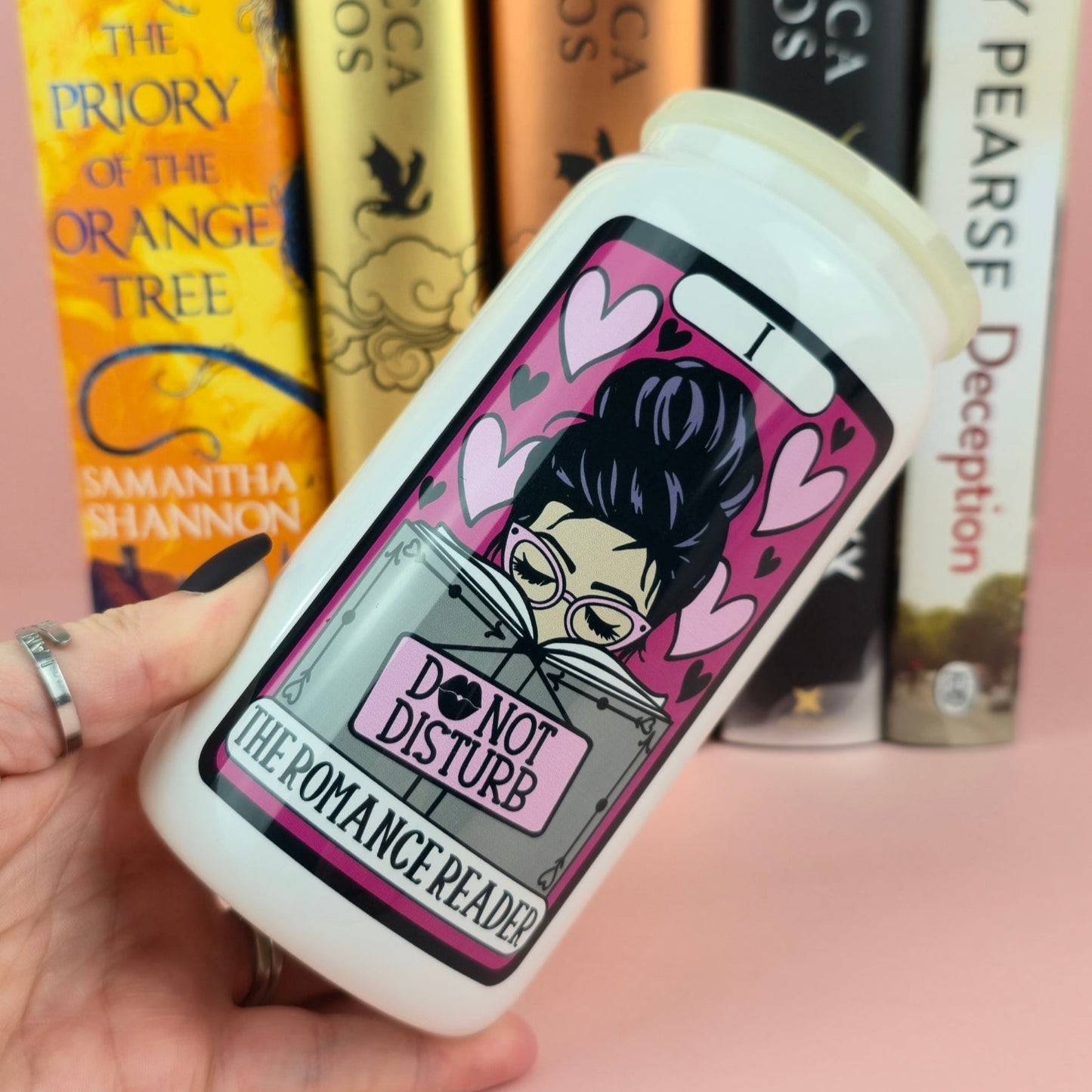 Glass Can - The Romance Reader Tarot White Glass Tumbler - Bookish Gift - Reader