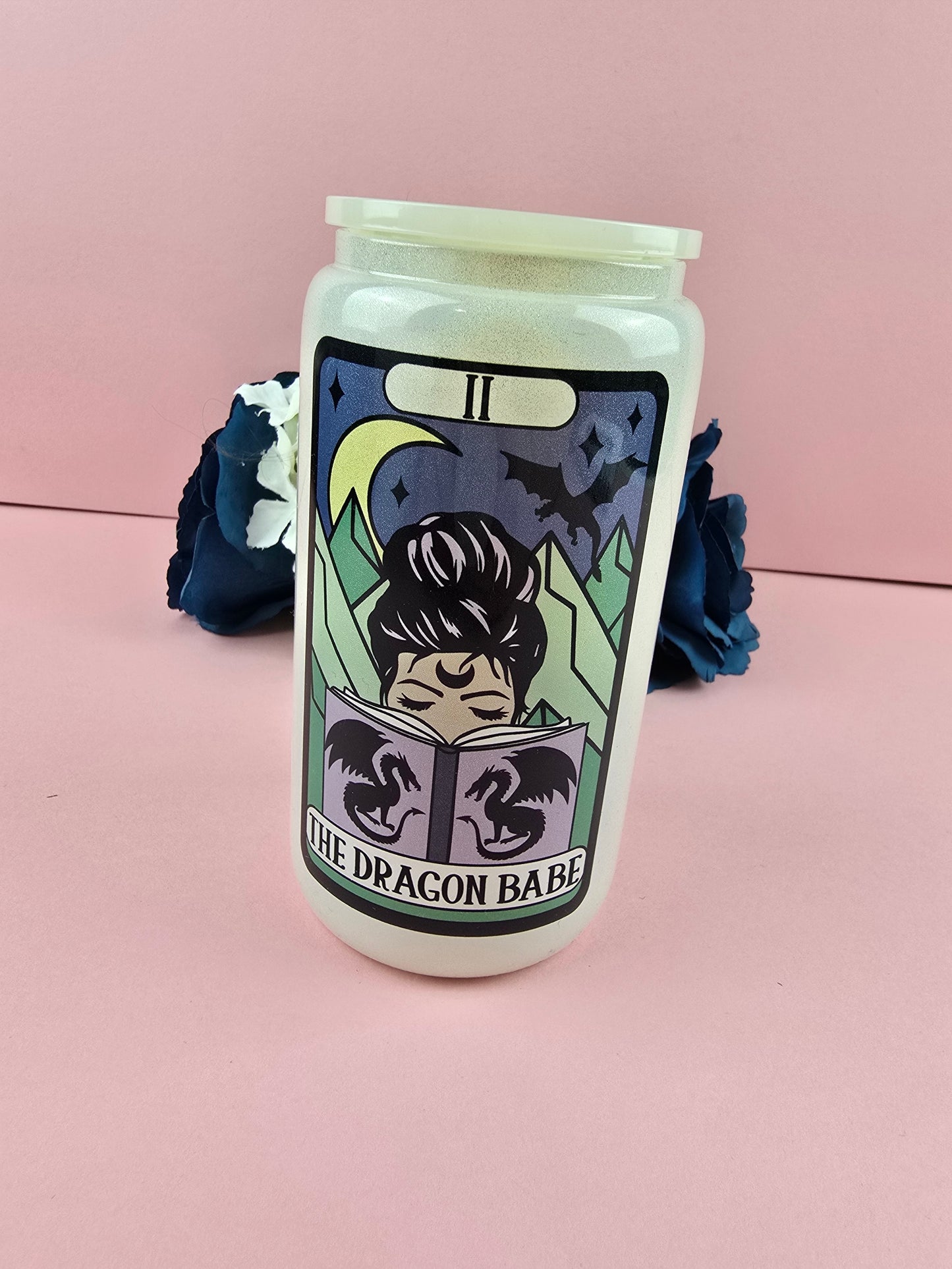 Glass Can - The Dragon Babe GLITTER Glass Tumbler - Bookish Gift - Reader