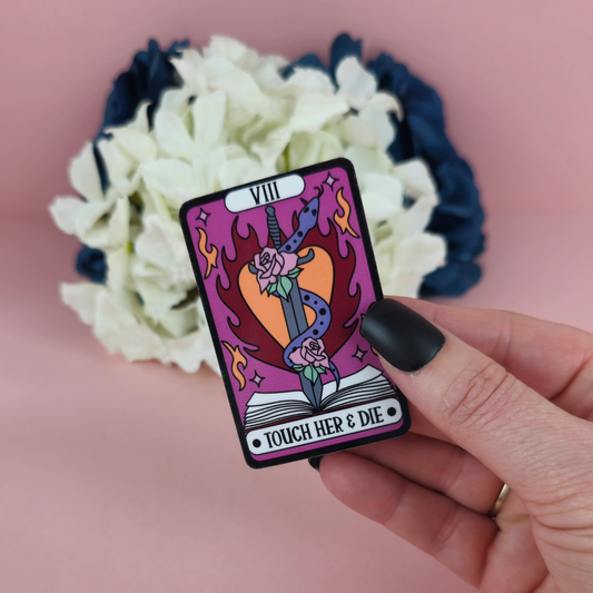 Waterproof Sticker | Touch her & Die Tarot Card Die Cut Sticker | Bookish Sticker | Reading Sticker | Tarot Card Sticker