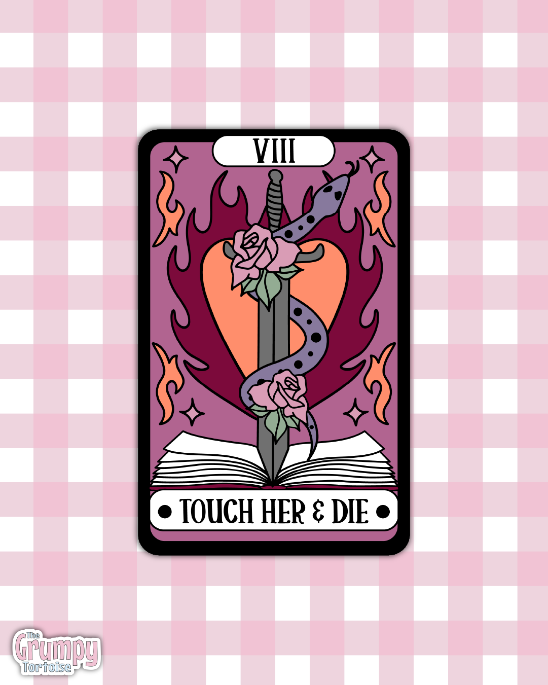 Waterproof Sticker | Touch her & Die Tarot Card Die Cut Sticker | Bookish Sticker | Reading Sticker | Tarot Card Sticker