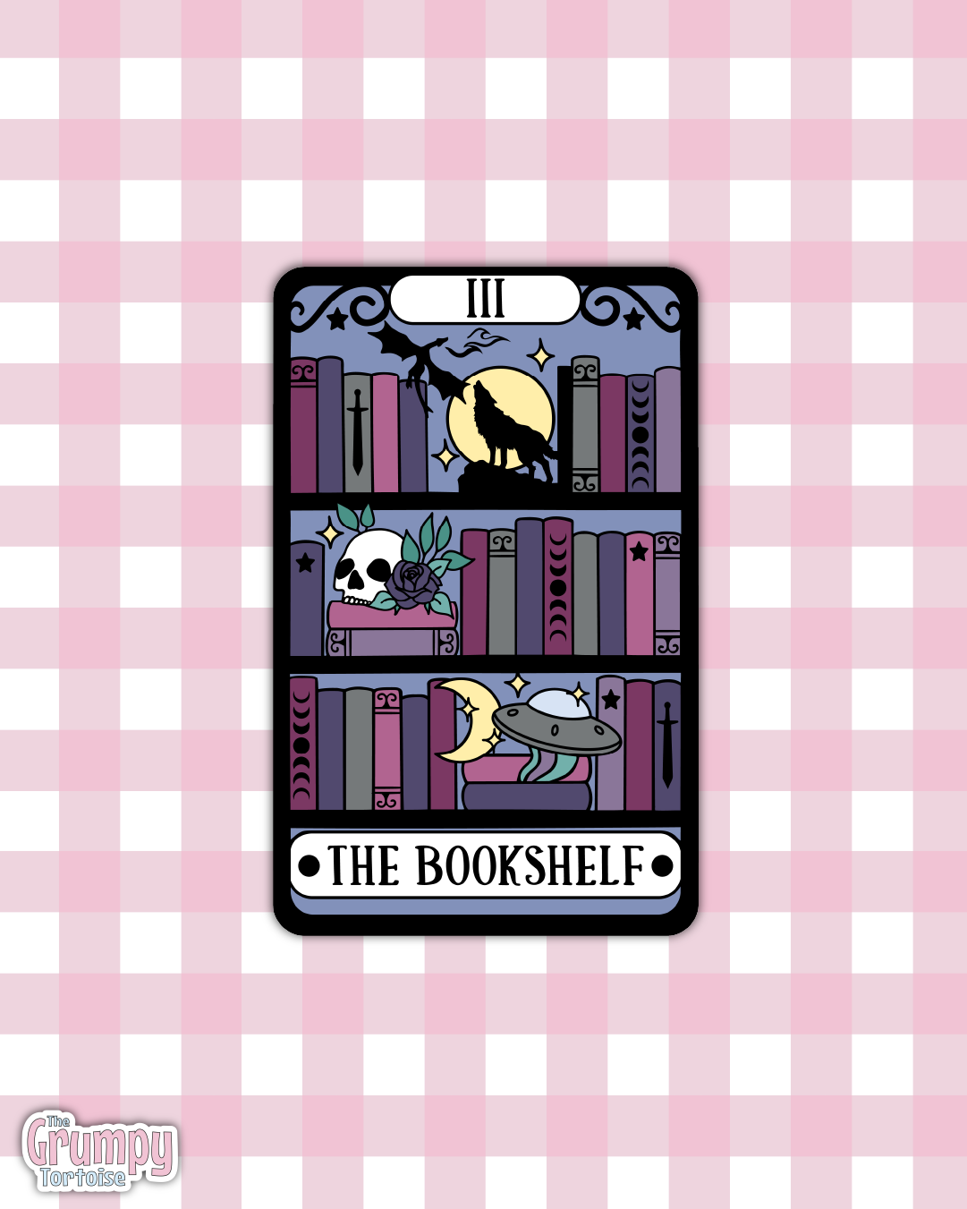Waterproof Sticker | The Fantasy Bookshelf Tarot Card Die Cut Sticker | Bookish Sticker | Reading Sticker | Tarot Card Sticker