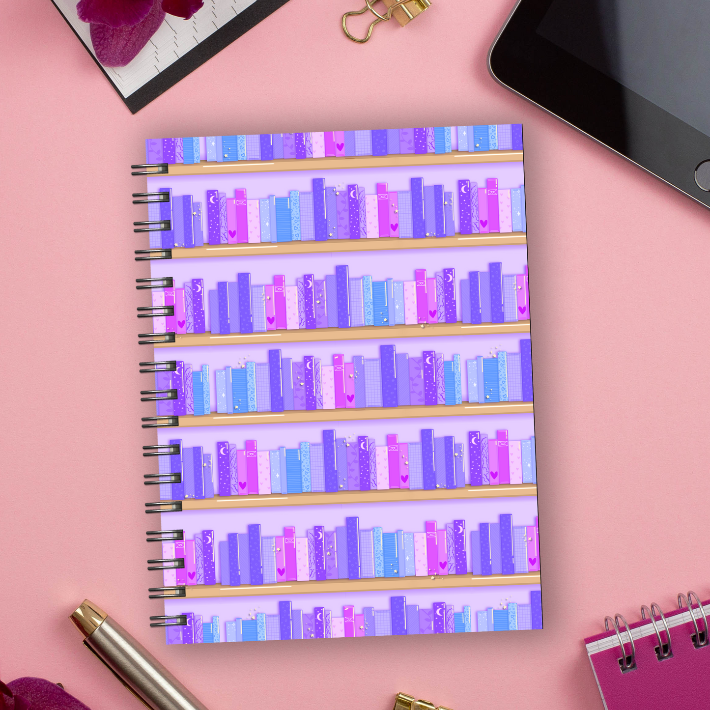 Spiral Notebooks | Lilac Library Wire Bound Notebook | Lined Journal | Gift |