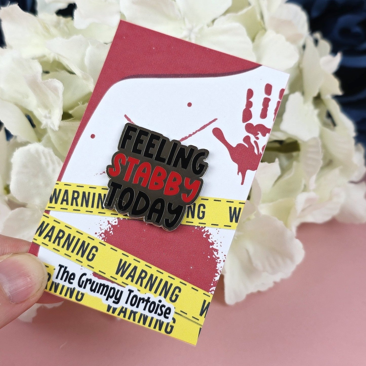 Feeling Stabby Today enamel pin – funny sarcastic lapel badge for jackets, backpacks, and gifts