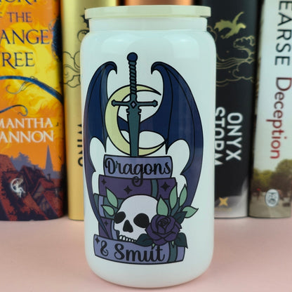 Glass Can - Dragons & Smut White Glass Tumbler  - Bookish Gift  - Reader
