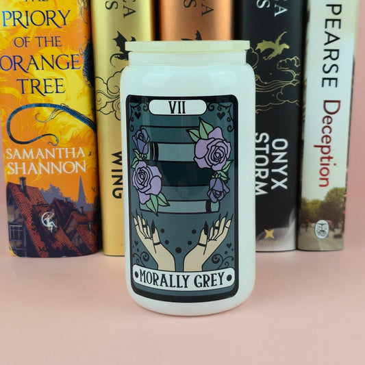 Glass Can - Morally Grey Tarot White Glass Tumbler  - Bookish Gift  - Reader