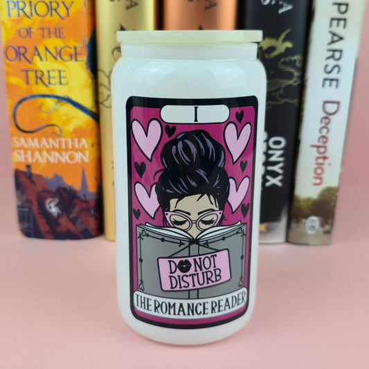 Glass Can - The Romance Reader Tarot White Glass Tumbler  - Bookish Gift  - Reader