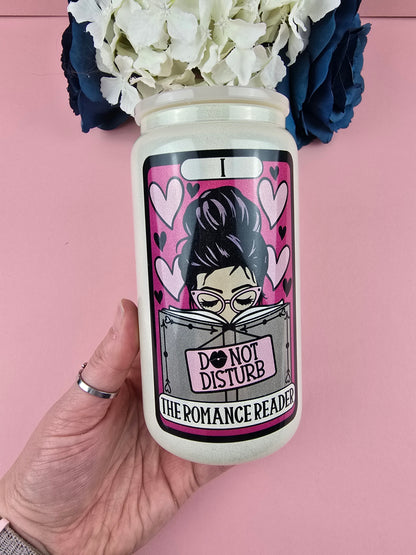 Glass Can - The Romance Reader GLITTER Glass Tumbler  - Bookish Gift  - Reader