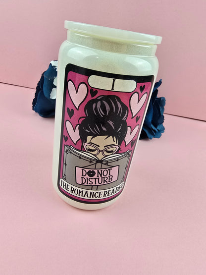 Glass Can - The Romance Reader GLITTER Glass Tumbler  - Bookish Gift  - Reader