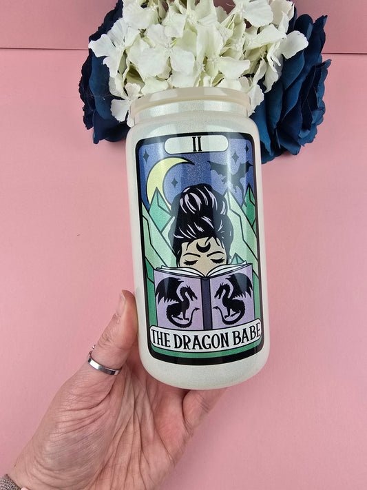 Glass Can - The Dragon Babe GLITTER Glass Tumbler  - Bookish Gift  - Reader