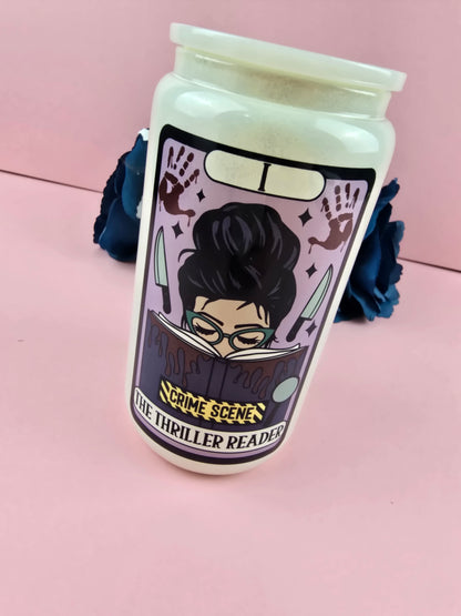 Glass Can - The Thriller Reader GLITTER Glass Tumbler  - Bookish Gift  - Reader