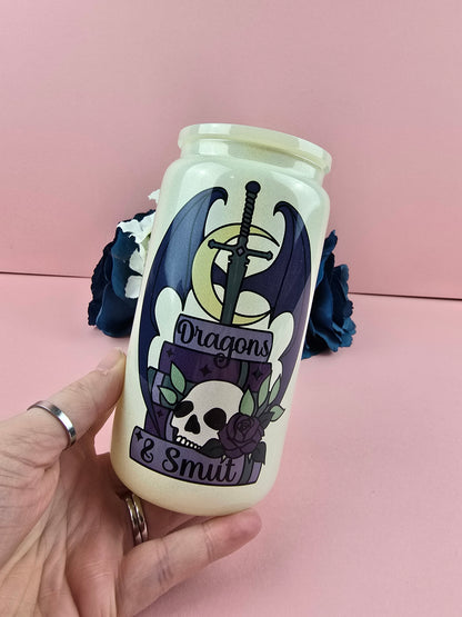 Glass Can - Dragons & Smut GLITTER Glass Tumbler  - Bookish Gift  - Reader