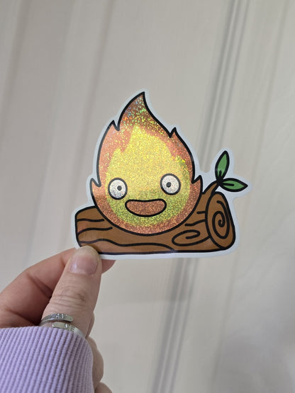 Calcifer Glitter Die Cut Sticker
