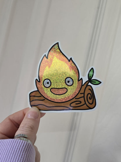 Calcifer Glitter Die Cut Sticker