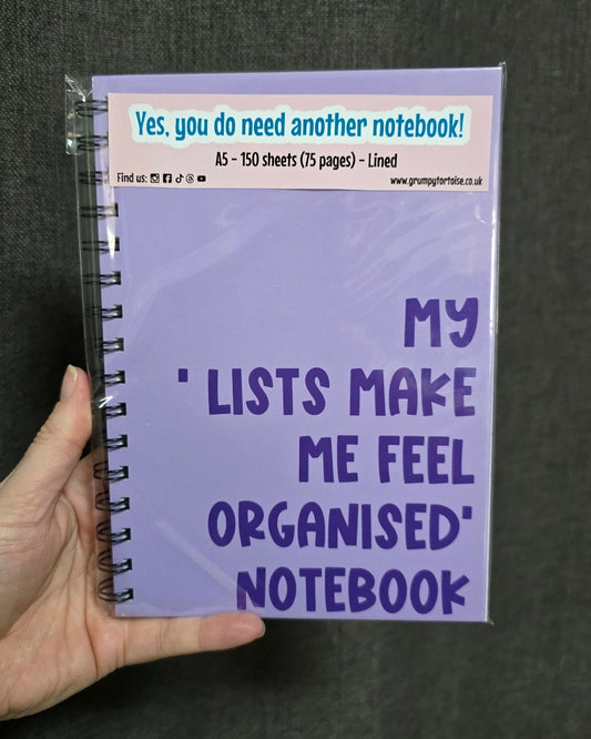 Spiral Notebooks - Lists make me feel organised Notebook - Lined Journal - Gift