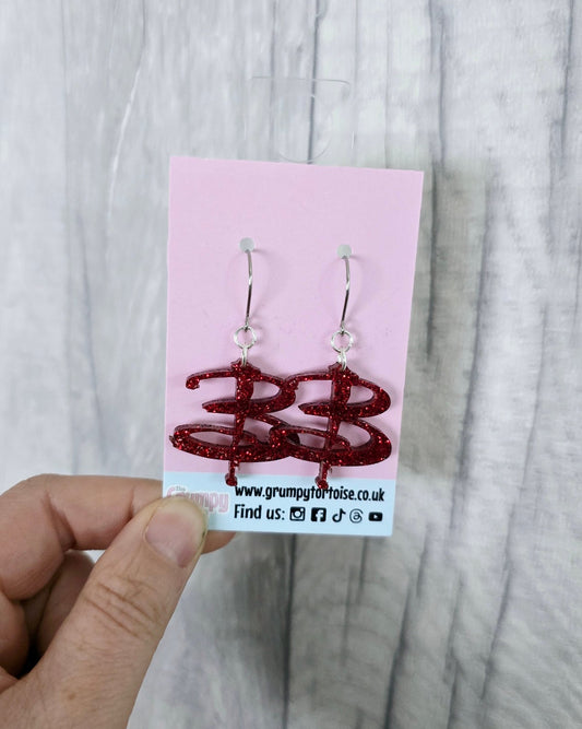 Acrylic Earrings - Buffy B - Red Glitter Acrylic - BTVS - Gift