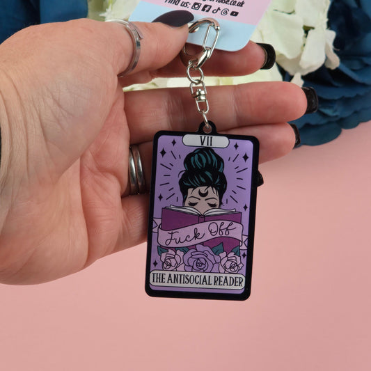 Acrylic Keyring - The Antisocial Reader Tarot Card Keyring - Book - Gift