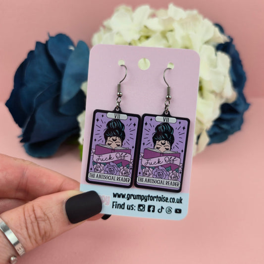 Acrylic Earrings - The Antisocial Reader Tarot Card Earrings - Book - Gift