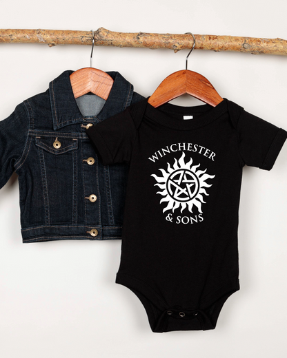 Winchester & Sons Baby Bodysuit | Gothic Baby Clothes | Alternative Baby Shower Gift | Funny Baby Grow for Supernatural Fans