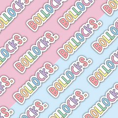 Bollocks die cut sticker in pastel rainbow colours