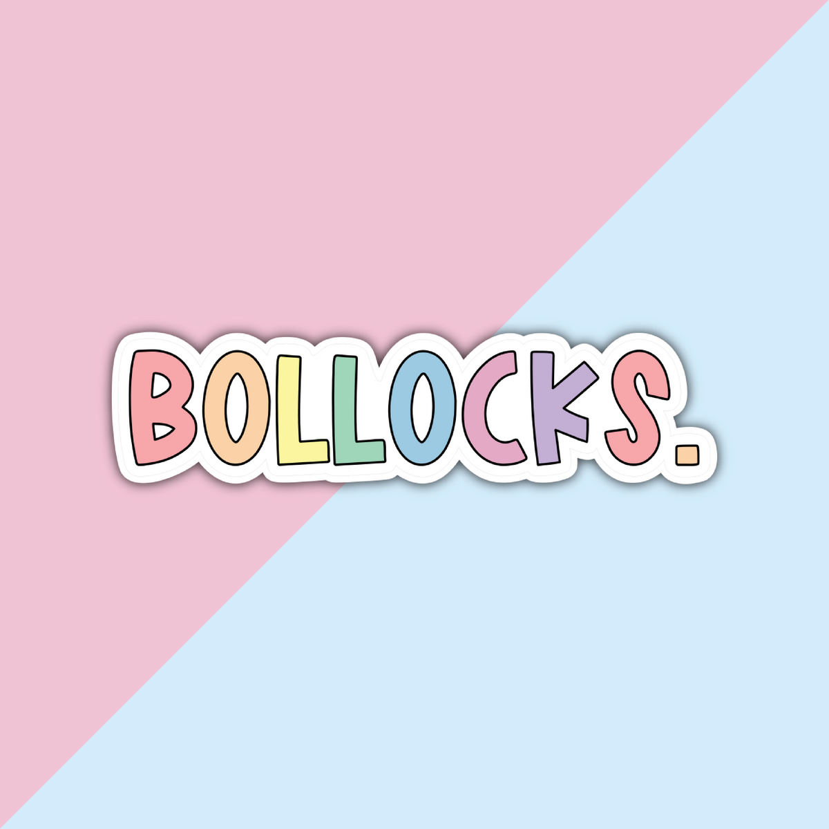 Bollocks die cut sticker in pastel rainbow colours