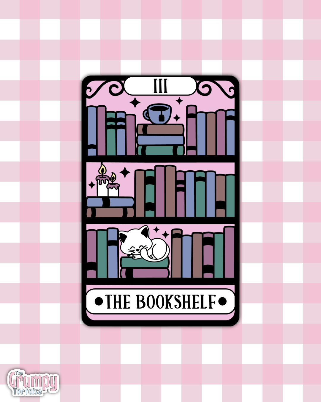 Waterproof Sticker | The Cute Bookshelf Tarot Card Die Cut Sticker | Bookish Sticker | Reading Sticker | Tarot Card Sticker