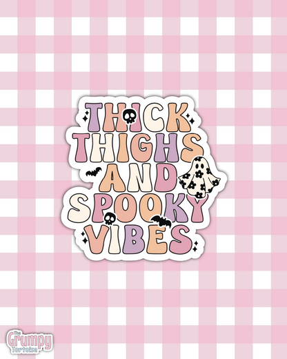 Waterproof Sticker | Thick Thighs &amp; Spooky Vibes Die Cut Sticker | Sweary Sticker | Funny Sticker | Sarcastic Sassy Rude Sticker