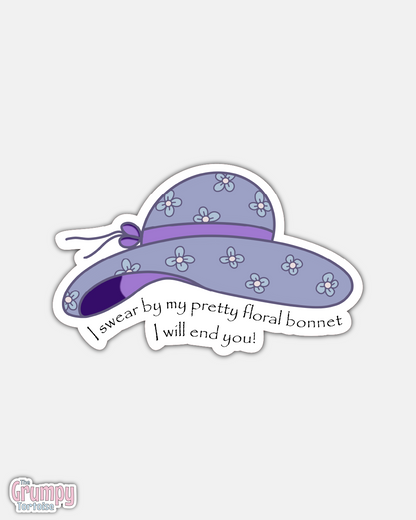 I Swear by My Pretty Floral Bonnet Sticker – Waterproof Die-Cut Vinyl for Fandom Fans