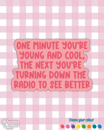 Waterproof Sticker - One minute you're young and cool - Sarcastic Sticker - Funny Sticker - Sassy