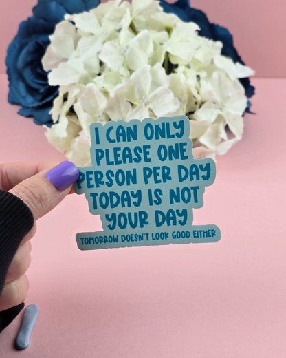 Waterproof Sticker - I can only please one person per day - Sarcastic Sticker - Funny Sticker - Sassy