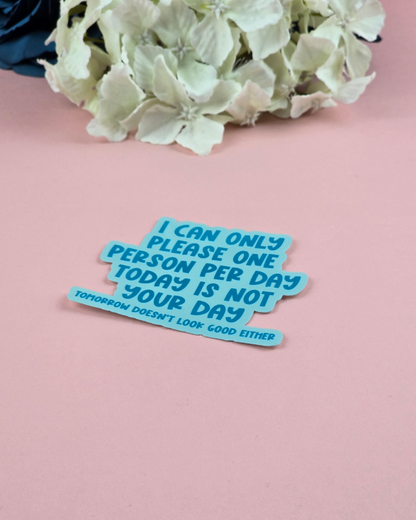 Waterproof Sticker - I can only please one person per day - Sarcastic Sticker - Funny Sticker - Sassy