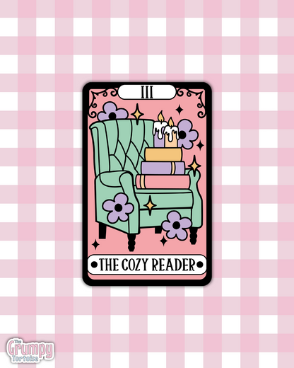 Waterproof Sticker | The Cozy Reader Tarot Card Die Cut Sticker | Bookish Sticker | Reading Sticker | Tarot Card Sticker