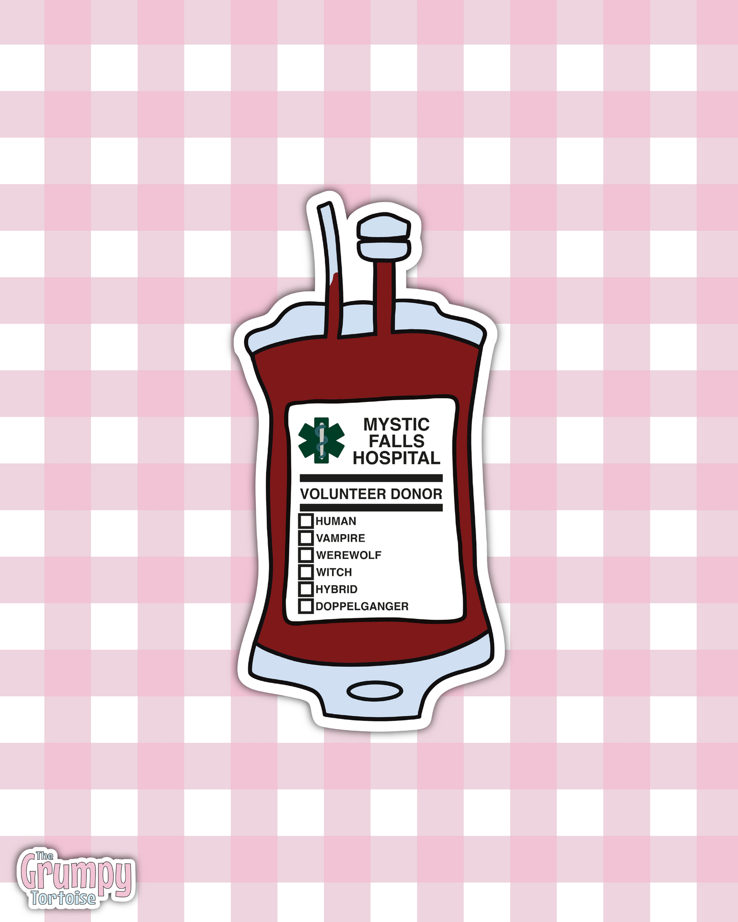 Mystic Falls Blood Bag Sticker – Waterproof Die-Cut Vinyl for TVD Fandom Fans - Hand drawn & Exclusive
