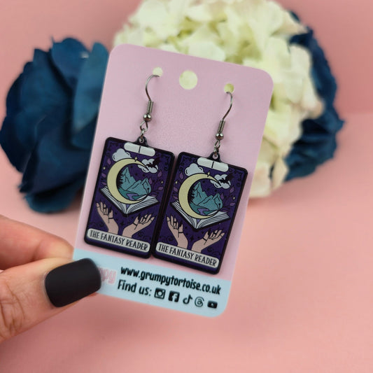 Acrylic Earrings - The Fantasy Reader Tarot Card Earrings - Book - Gift