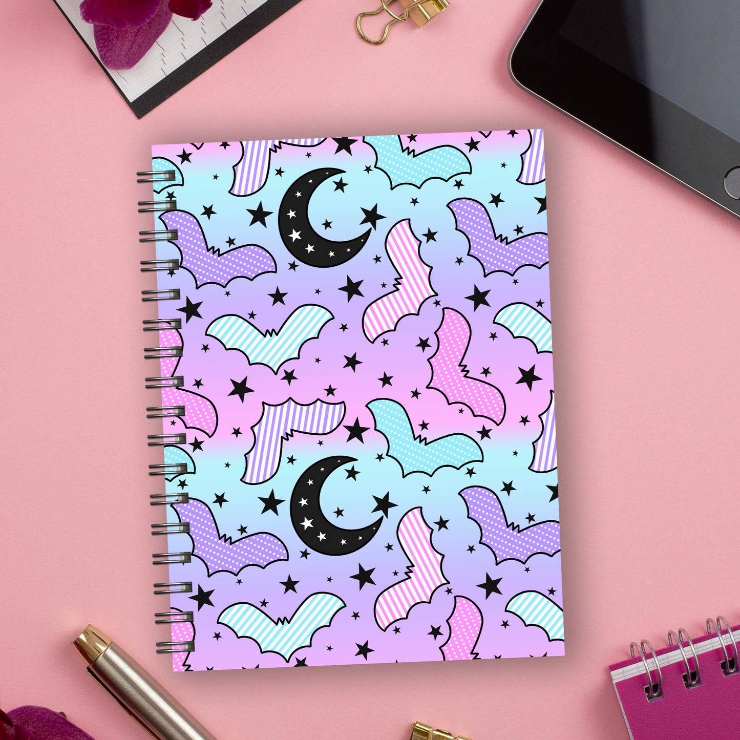 Spiral Notebooks - Kawaii Bats Wire Bound Notebook - Lined Journal - Gift