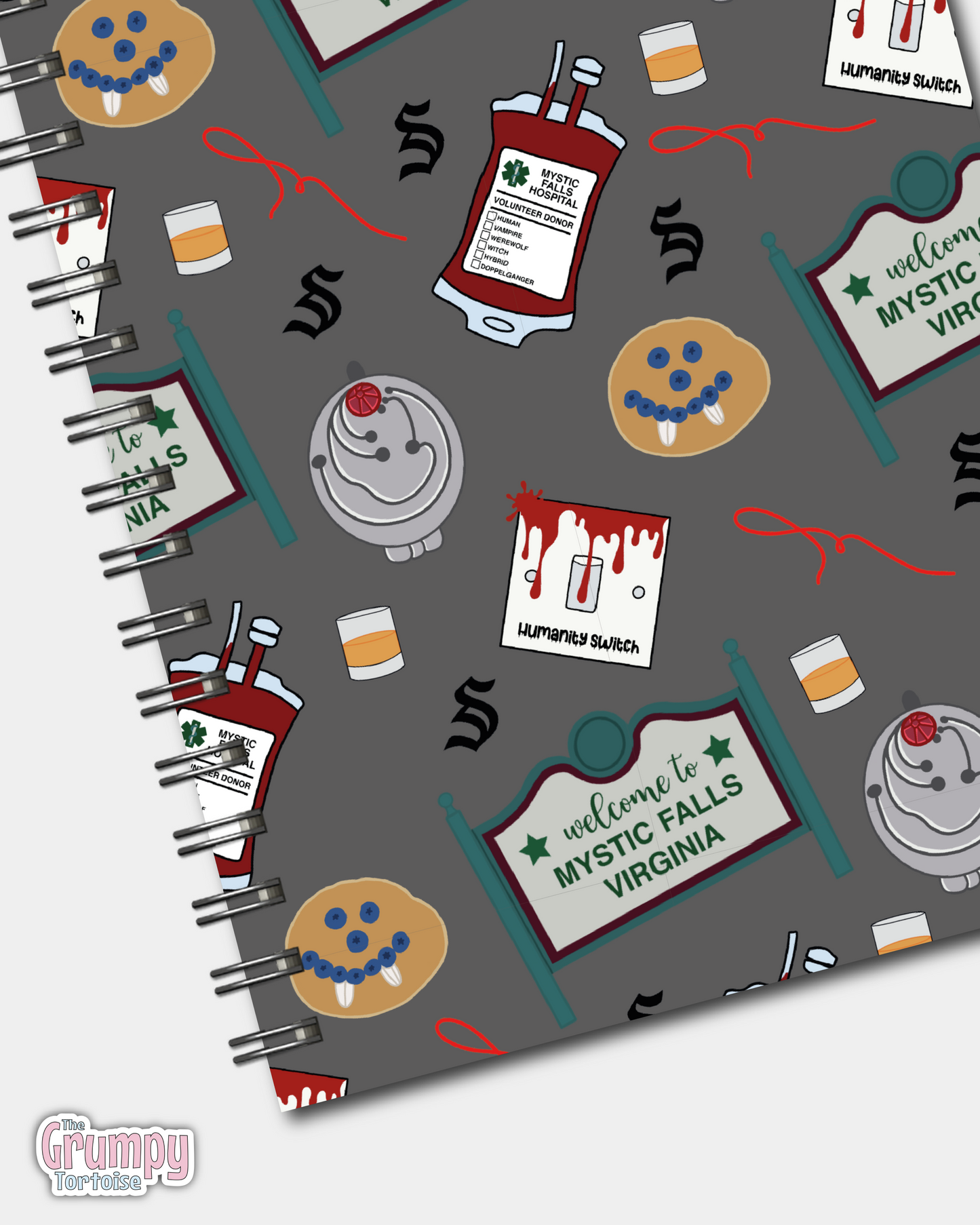 Spiral Notebooks - Vampire Diaries Pattern Notebook - Lined Journal - Gift - TVD