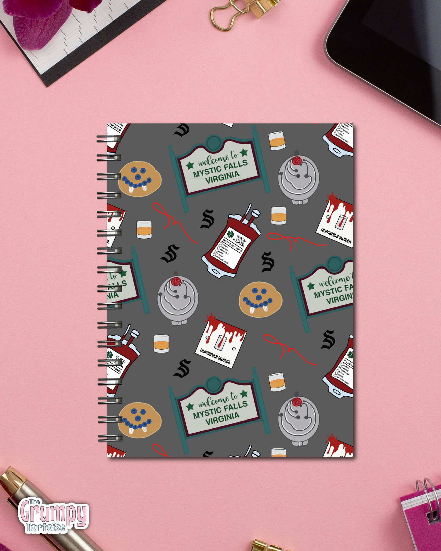 Spiral Notebooks - Vampire Diaries Pattern Notebook - Lined Journal - Gift - TVD