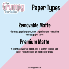 Graphic showing the different types of paper available; removeable matte and premium matte