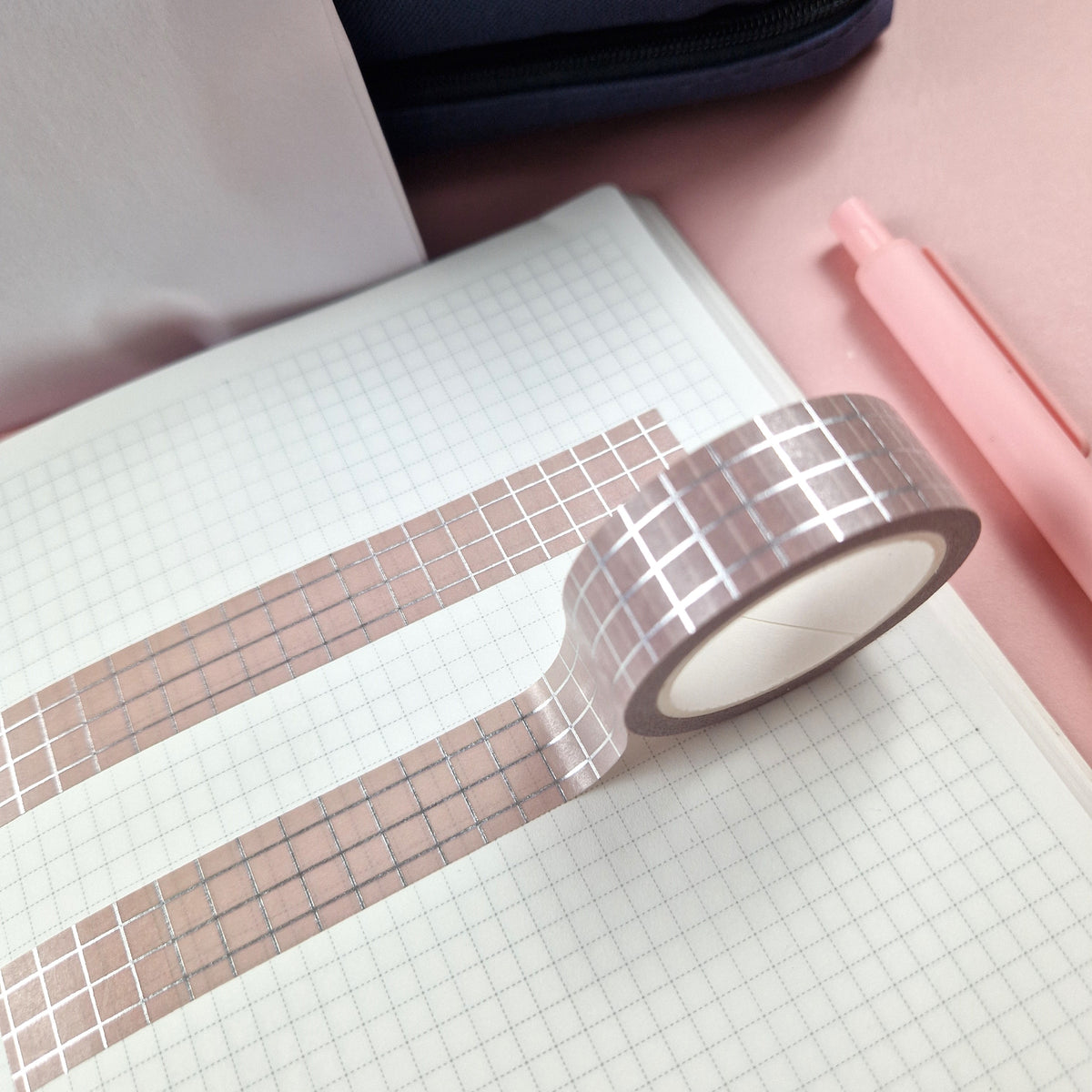 Taupe Foiled Grid Washi Tape