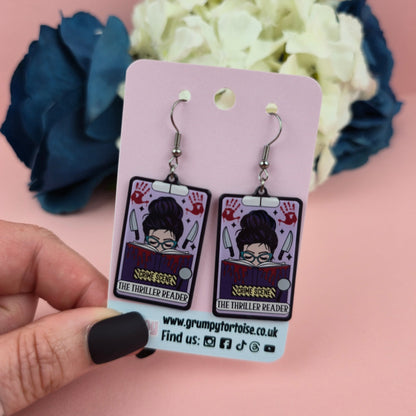 Acrylic Earrings - The Thriller Reader Tarot Card Earrings - Book - Gift