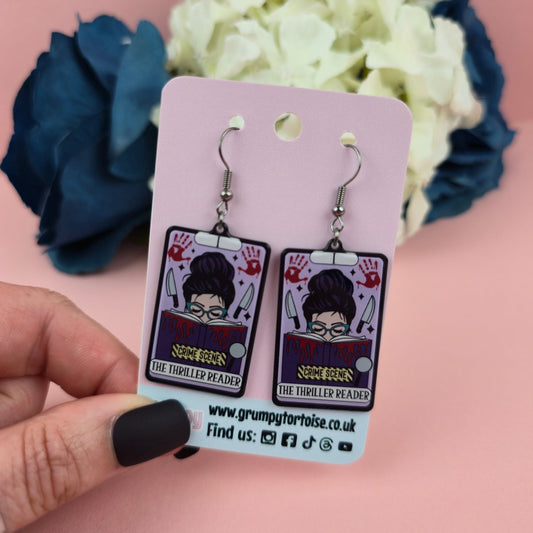 Acrylic Earrings - The Thriller Reader Tarot Card Earrings - Book - Gift