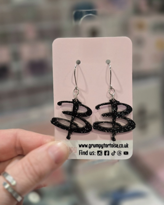 Acrylic Earrings - Buffy B - Black Glitter Acrylic - BTVS - Gift