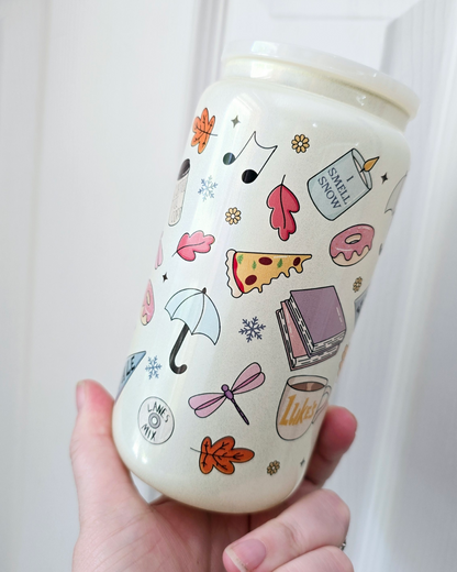 Gilmore Girls Pattern white glitter glass can