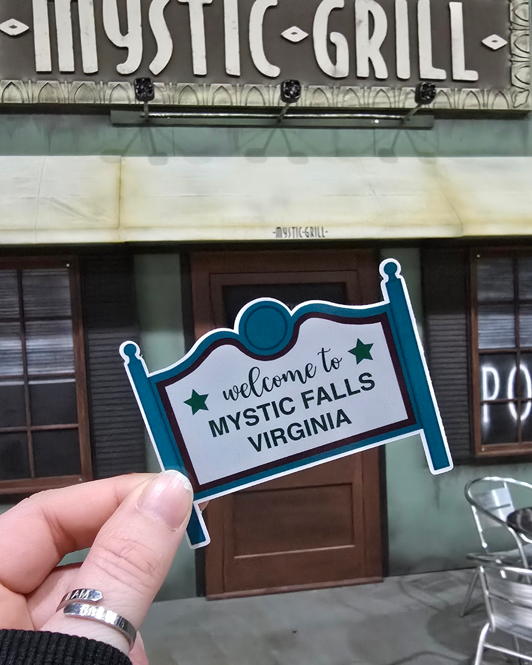 Mystic Falls Sign Sticker – Waterproof Die-Cut Vinyl for TVD Fandom Fans - Hand drawn & Exclusive