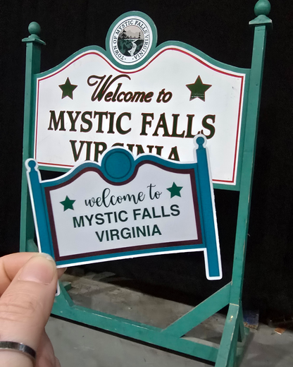 Mystic Falls Sign Sticker – Waterproof Die-Cut Vinyl for TVD Fandom Fans - Hand drawn & Exclusive